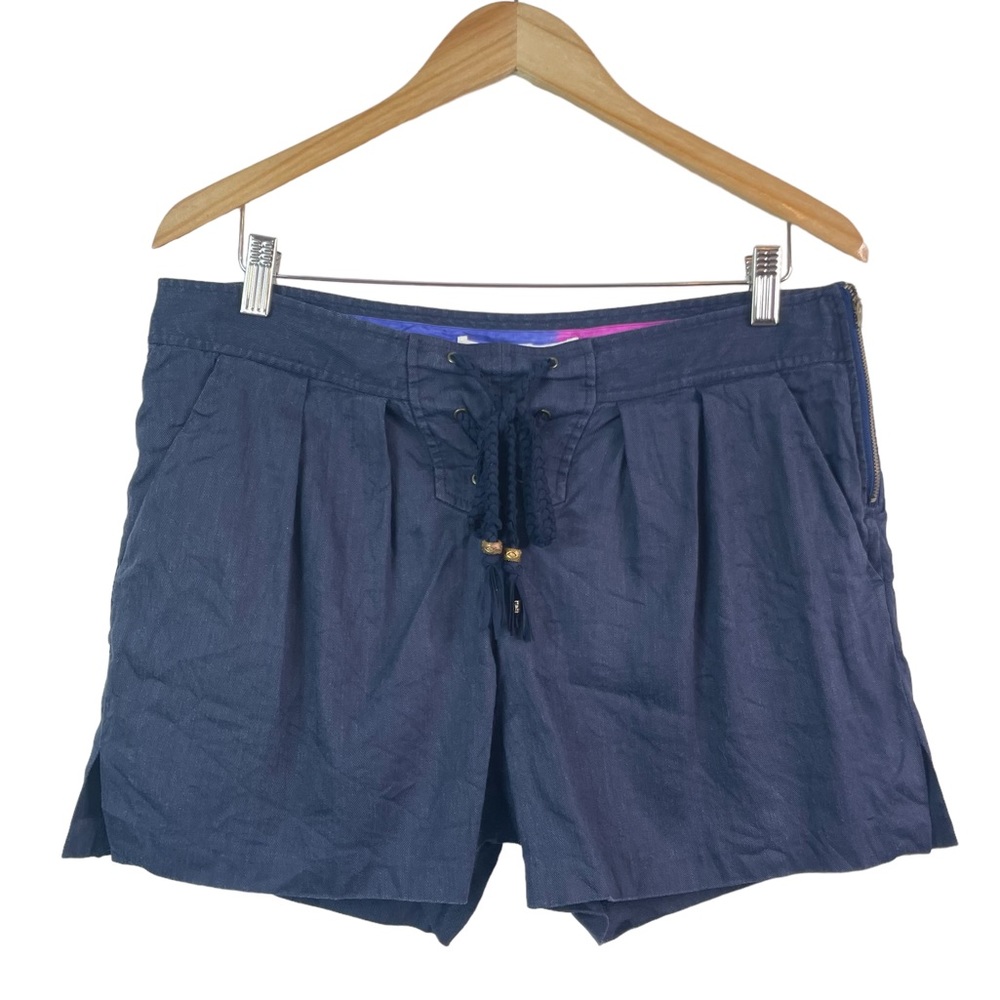 Diane Von Furstenberg DVF Vintage Honey Bunch Navy Blue Linen Nautical Shorts